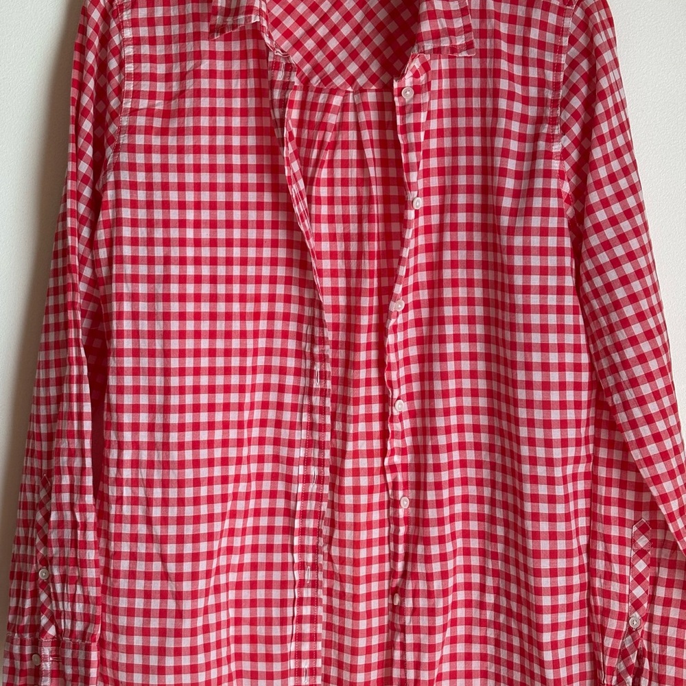 J Crew Red and White Gingham Button Shirt/Blouse